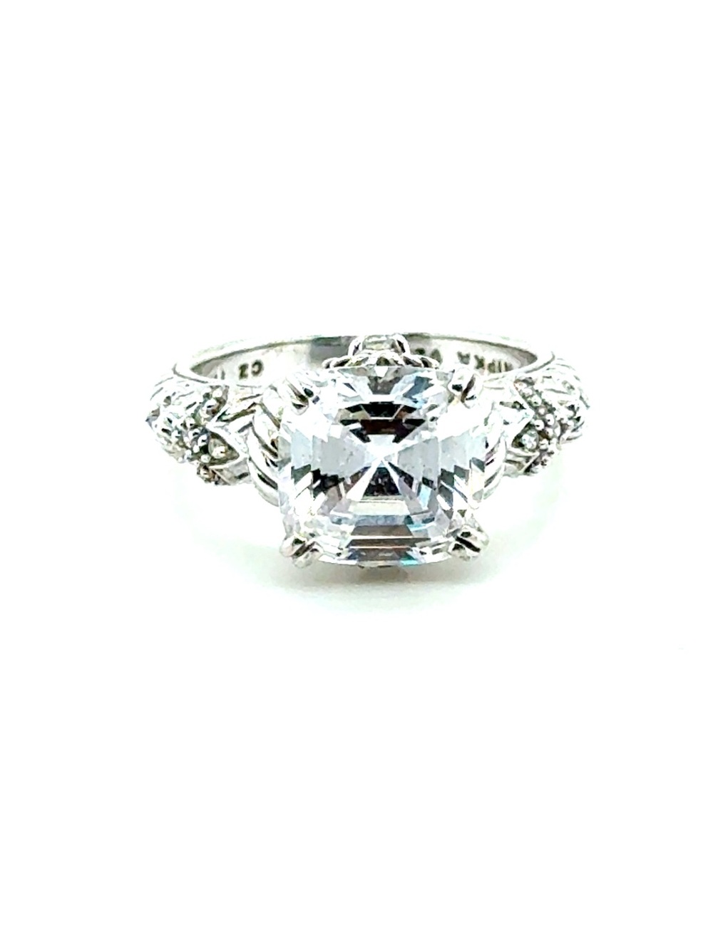 Judith Ripka Silver-Tone Cushion White Crystal Ring